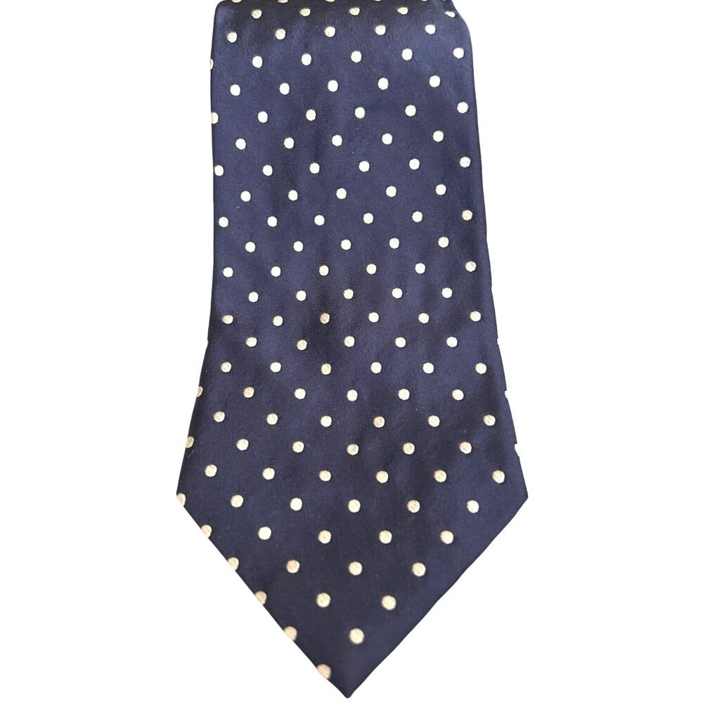 Vintage Polo Ralph Lauren  Navy Blue Polka Dot Silk Tie 1990s Career Classic